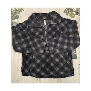 Glyder Sherpa Quarter Zip in Black Buffalo Plaid